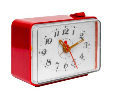 beyaz zemin üzerinde eski kırmızı alarm saat.