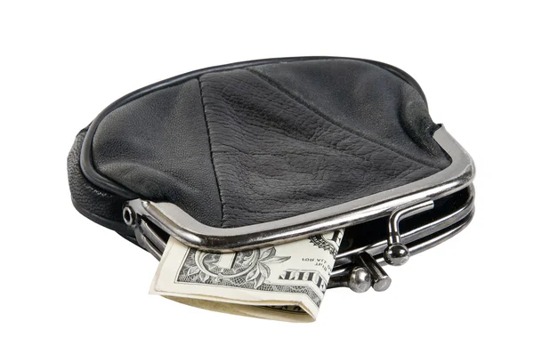 白で隔離されるお金の財布 — ストック写真