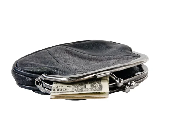 Purse with money isolated on white — Stock Photo, Image