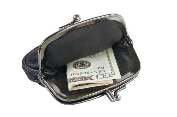 Purse with money isolated on white — Stock Photo, Image