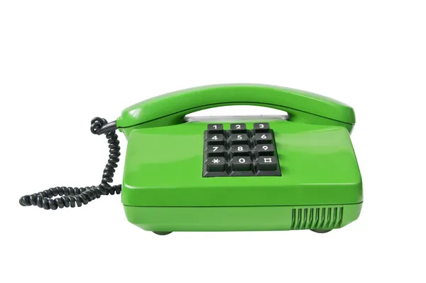 Zielony telefon na białym tle — Zdjęcie stockowe