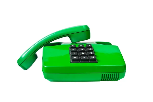 Téléphone vert isolé sur blanc — Photo