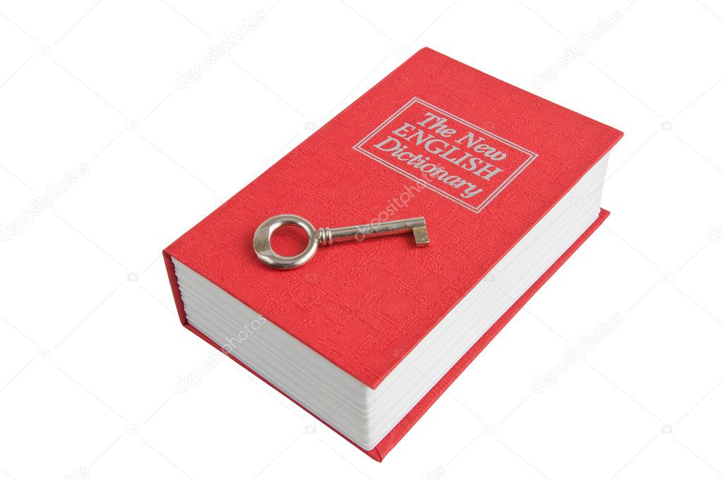 Red dictionary and key isolated on white