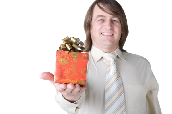 Muž a dárek — Stock fotografie