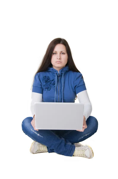 Girl with computer — Stock Photo, Image