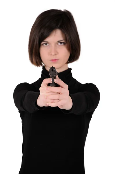 Woman with gun — Stock Photo, Image