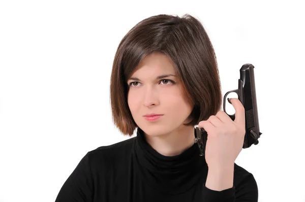 Woman with gun — Stock Photo, Image