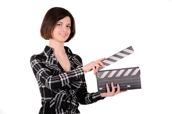 Girl with clapboard — Stock Photo, Image