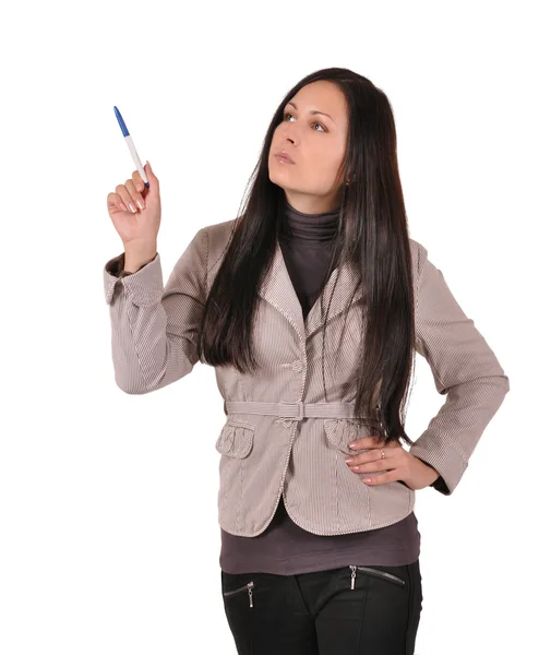 Girl with pen — Stock Photo, Image