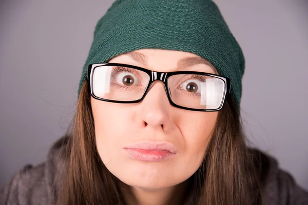 Vidám nő szemüveg — Stock Fotó