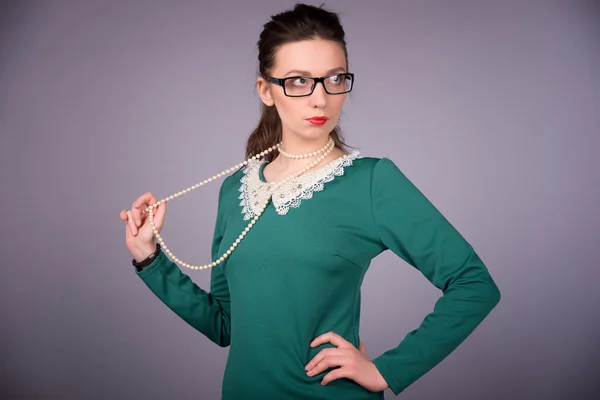 Stylish woman with pearls — Stock Photo, Image