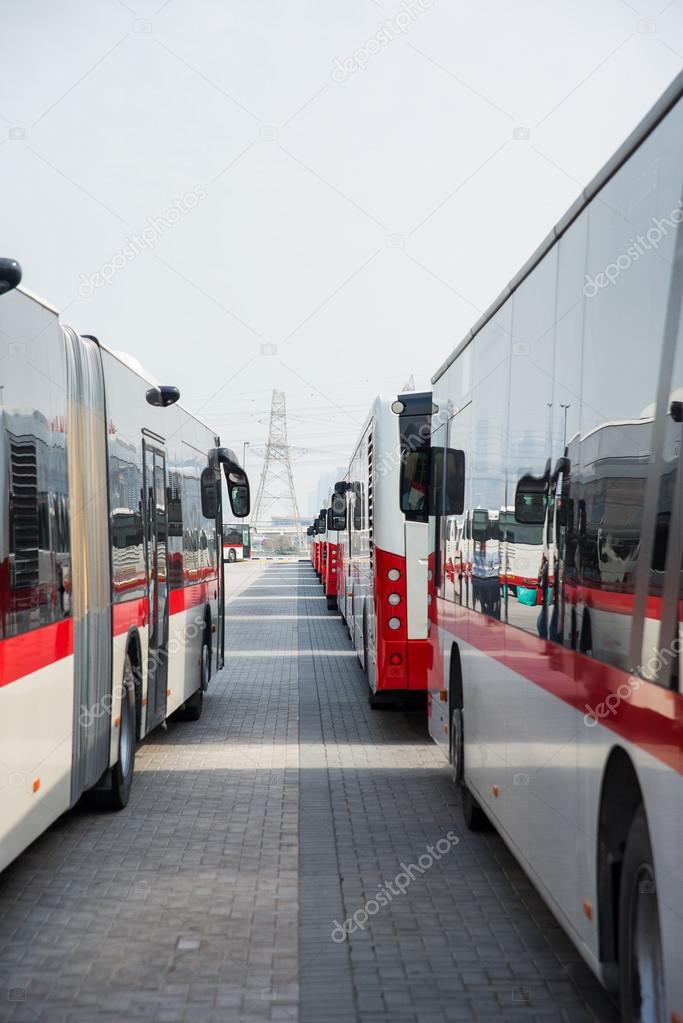 Buses in the Parking lot in Dubai