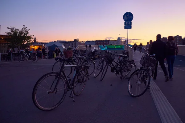 Many Bicycles Parking Lot Copenhagen Night Denmark — Stock Photo, Image