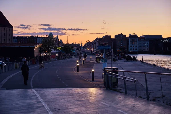 Camino Asfalto Para Bicicletas Copenhague Durante Puesta Del Sol Países —  Fotos de Stock