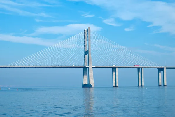 Vasco Gama Bridge Cable Stayed Bridge Turning Viaduct Tagus Lisbon — Stock Photo, Image