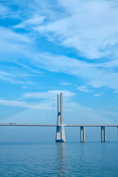 Vasco Gama Bridge Cable Stayed Bridge Turning Viaduct Tagus Lisbon — Stock Photo, Image