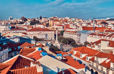 Lisbon. City landscape. Top view of Rossio Square in January.