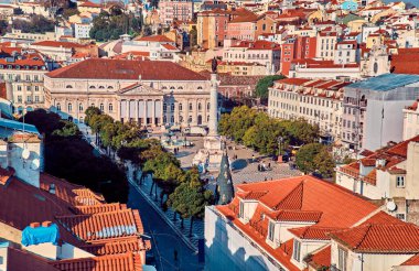 Lisbon, Portugal. City landscape. Top view of Rossio Square in January.
