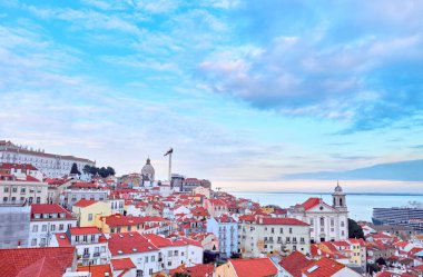 Lisbon, Portugal. Top view of the old city. City landscape with a beautiful sky.