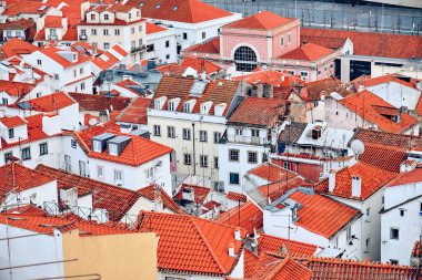 Lisbon, Portugal. View of the orange roofs from a height in the old city.