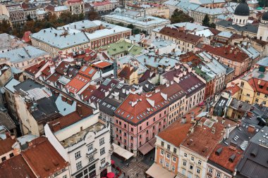 View from the town hall to the old town. Lviv, Ukraine.