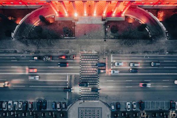 Aerial Photography Road Cars Pedestrian Crossing Kyiv View — Stock Photo, Image