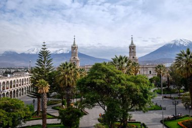 View of the Plaza de Armas square at the top of the volcanoes in Arequipa, Peru.