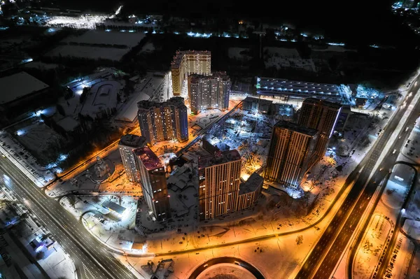 Modern Residential Buildings City Night Aerial Photography Urban Landscape Kyiv — Foto Stock