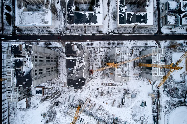 Будівництво Нового Бетонного Недорогого Житла Міський Пейзаж Взимку — стокове фото