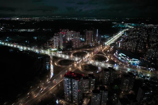Аерофотозйомка Міст Вночі Міський Пейзаж Фон — стокове фото