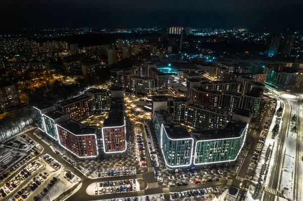 Geceleri Şehirdeki Modern Konut Binaları Hava Fotoğrafçılığı Şehir Manzarası Kyiv — Stok fotoğraf