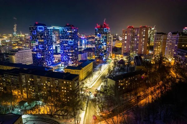 Night Cityscape View City Center Kyiv Ukraine Aerial Photography — Foto de Stock