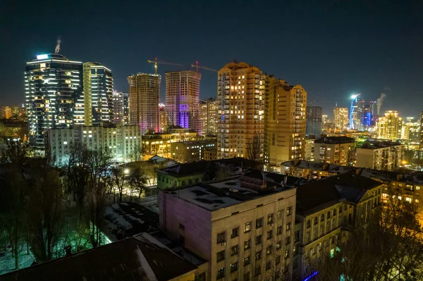 Night Cityscape View City Center Kyiv Ukraine Aerial Photography — 스톡 사진
