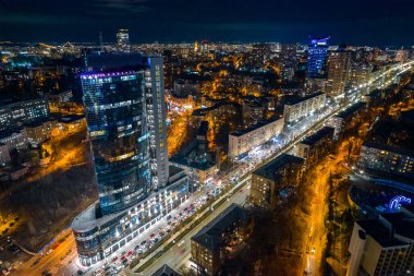 Cityscape shot from a drone. View of the city center. Kyiv, Ukraine.