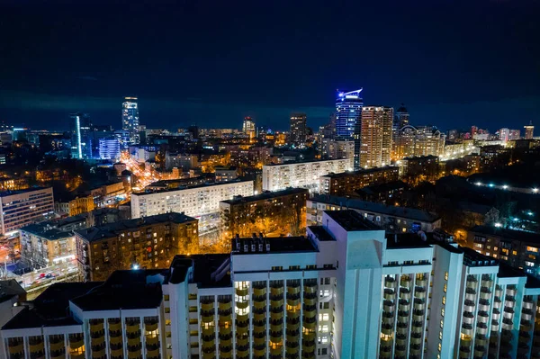 Aerial Photography Night Cityscape City Center Kyiv Ukraine — Stockfoto