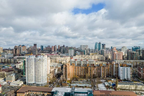View Residential Buildings City Center Shot Drone Winter Kyiv Ukraine — Stock Fotó