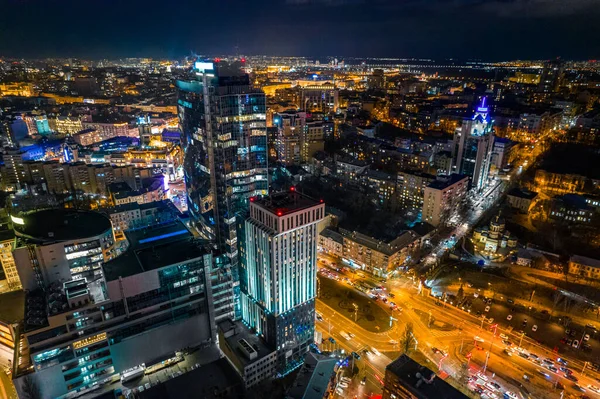 Аэрофотосъемка Ночной Городской Пейзаж Центре Киева Украина — стоковое фото