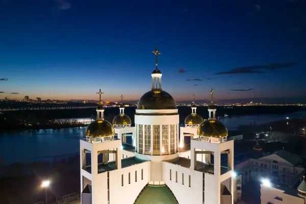 View Domes Dnieper River Cathedral Resurrection Christ Kyiv Ukraine Night — Stockfoto