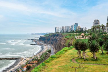 Beautiful Pacific Ocean coast in Miraflores. Lima, Peru. City landscape.