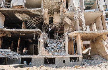 KYIV, UKRAINE - May 06, 2022: Russia-Ukraine War.Consequences of a Russian missile hitting an apartment building in the capital.