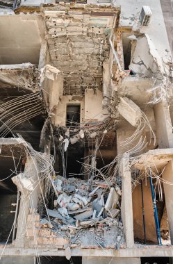 KYIV, UKRAINE - May 06, 2022: Russia-Ukraine War.Consequences of a Russian missile hitting an apartment building in the capital.