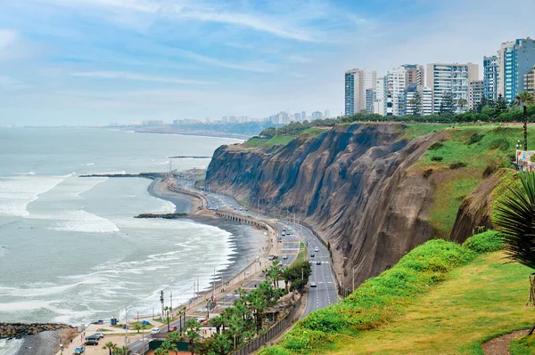 Beautiful Pacific Ocean coast in Miraflores. Lima, Peru. City landscape.