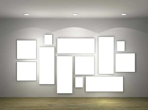Illustration av ett tomt galleri med ramar — Stockfoto
