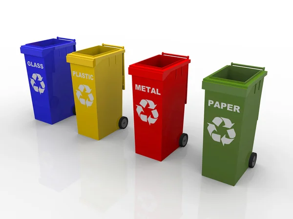Uma ilustração de 4 recipientes de reciclagem Fotos De Bancos De Imagens