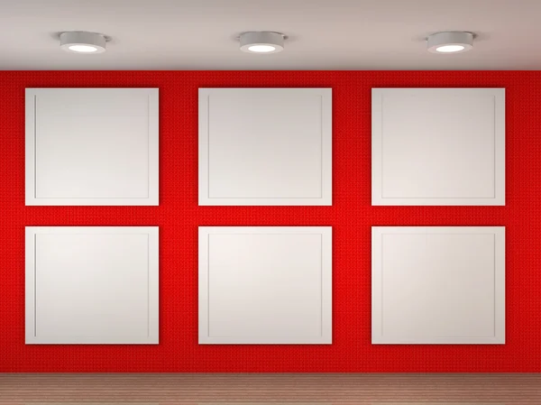 Illustration of a empty museum with 6 empty frames — Stock Photo, Image