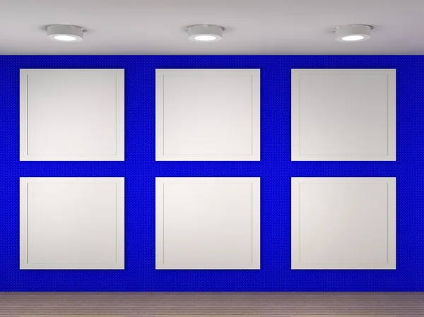 Illustration of a empty museum with 6 empty frames — Stock Photo, Image