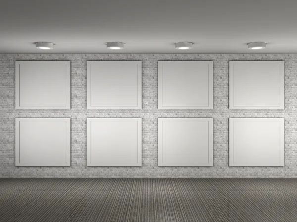 Illustration of a empty museum with 8 frames — Stock Photo, Image