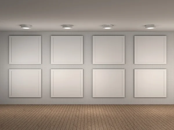 Illustration of a empty museum with 8 frames — Stock Photo, Image