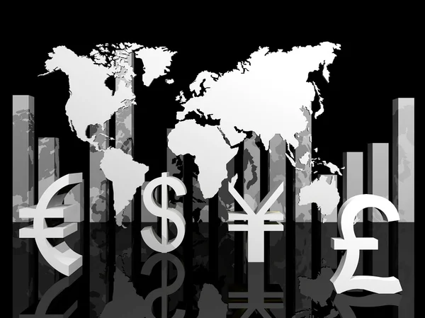 在世界各地的贸易货币的插图 — 图库照片