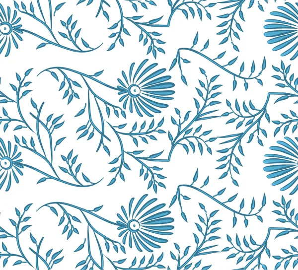 Fundo floral sem costura azul e branco . — Vetor de Stock